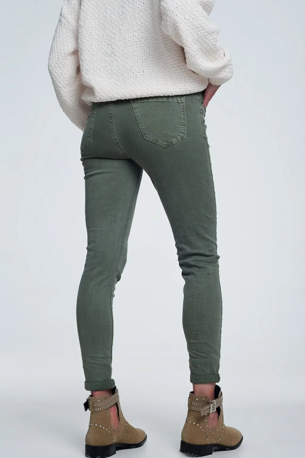 High waisted skinny jeans in green - Jeans