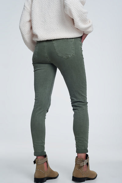 High waisted skinny jeans in green