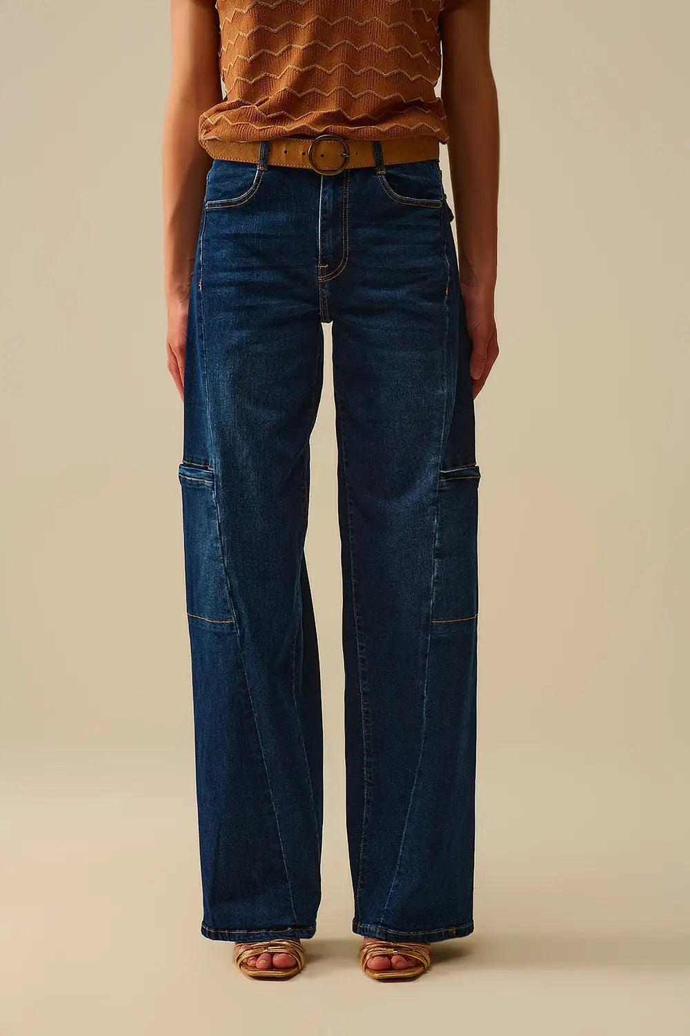 Q2 High Waist Wide Leg Jeans with Side Pockets