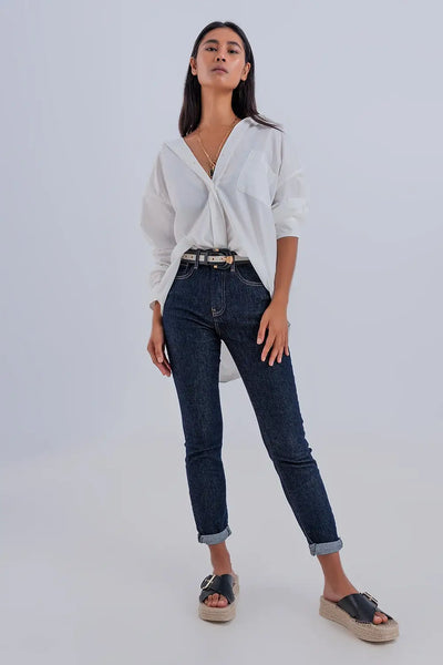 High waisted basic jean in dark blue - Jeans