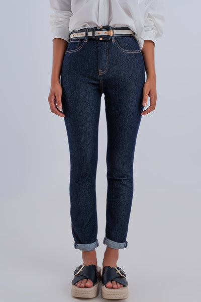 Q2 High waisted basic jean in dark blue