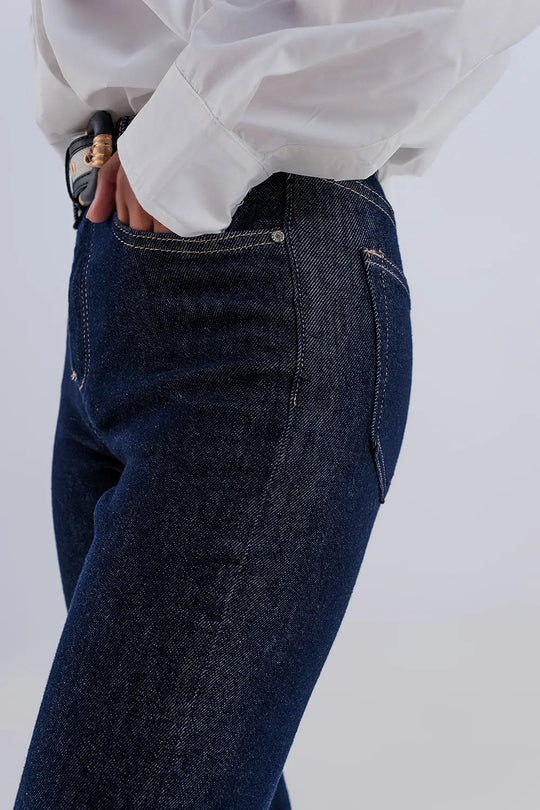 High waisted basic jean in dark blue - Jeans
