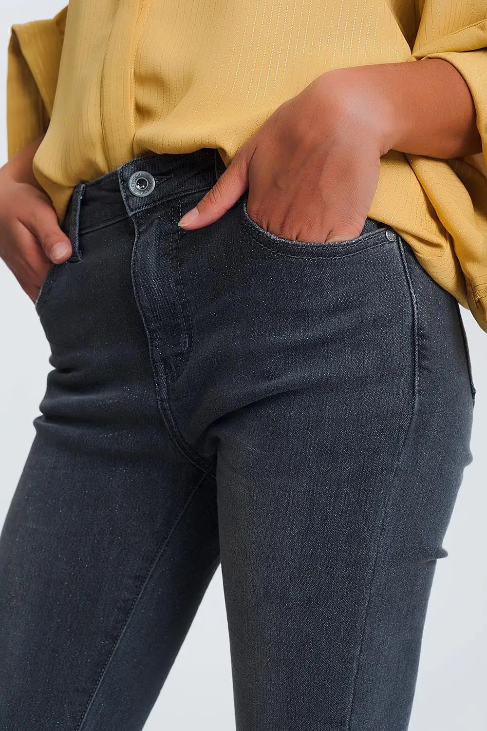 High Waisted Denim Jeans In Glitter Fabric - Jeans