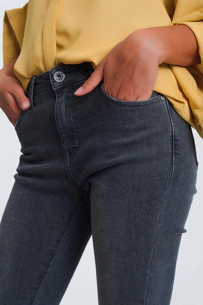High Waisted Denim Jeans In Glitter Fabric - Jeans
