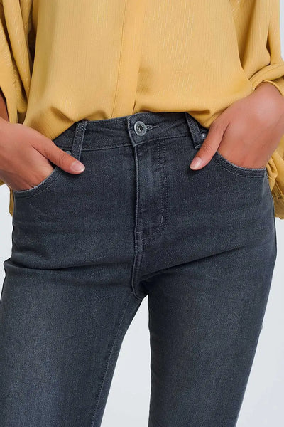 High Waisted Denim Jeans In Glitter Fabric - Jeans