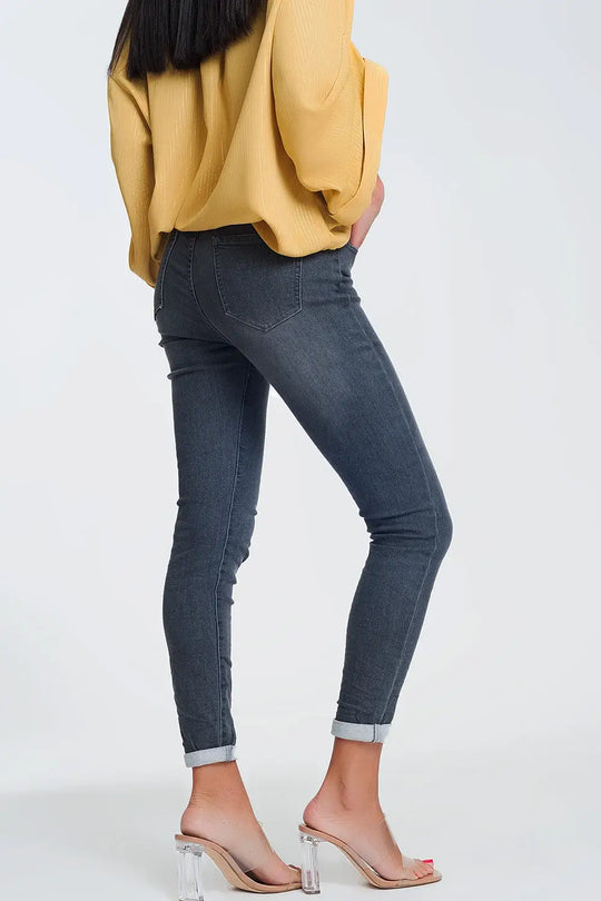 High Waisted Denim Jeans In Glitter Fabric - Jeans