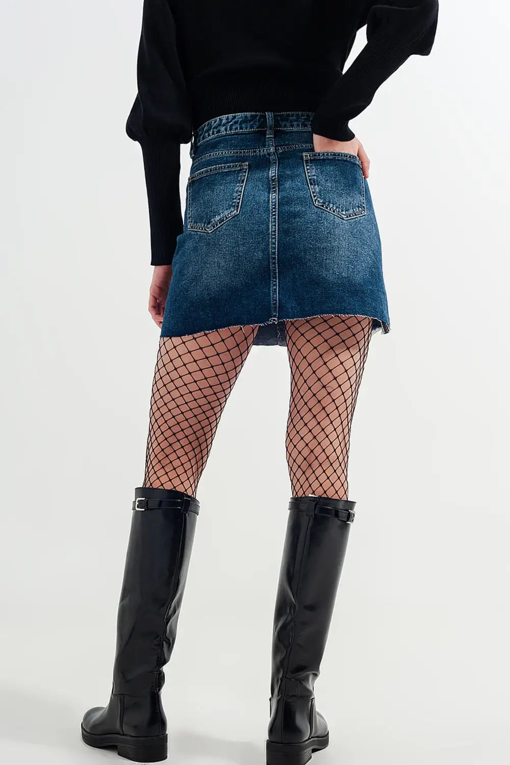 High waisted denim mini skirt with medium washed ripped - Skirts