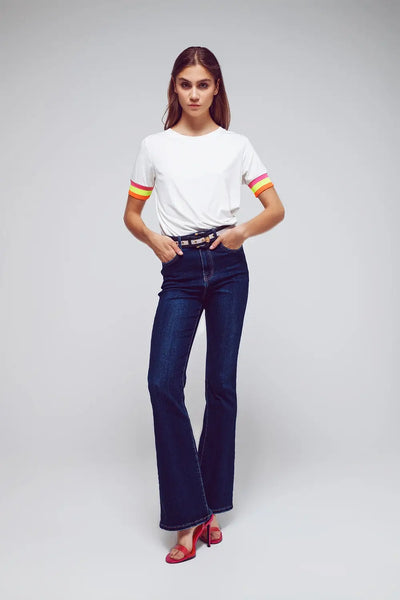 High Waisted Flared Jeans In Dark Wash - Jeans