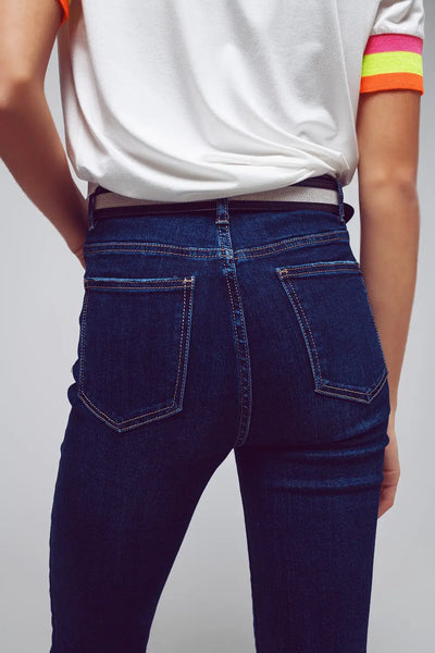 High Waisted Flared Jeans In Dark Wash - Jeans