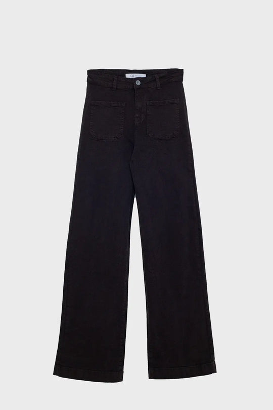 high waisted front pockets flare jeans in dark brown - Jeans