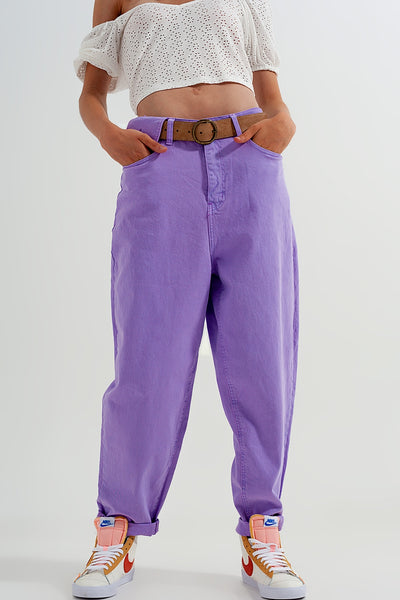 High  waisted loose tapered leg jeans in purple