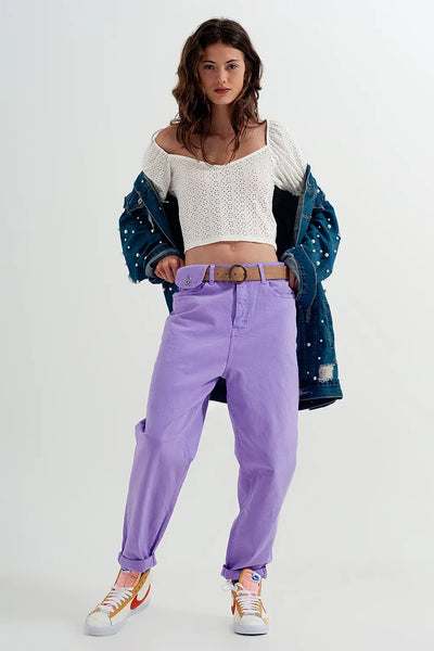 High waisted loose tapered leg jeans in purple - Jeans