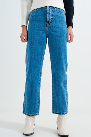 Q2 High waisted mom jeans in vintage blue