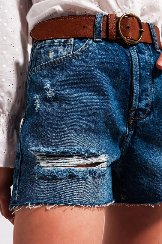 High waisted ripped denim shorts in mid wash - Jeans