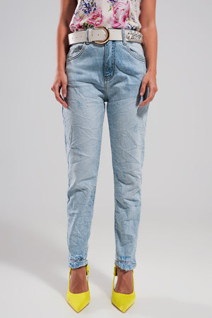 Q2 High waisted ripped jeans in light blue