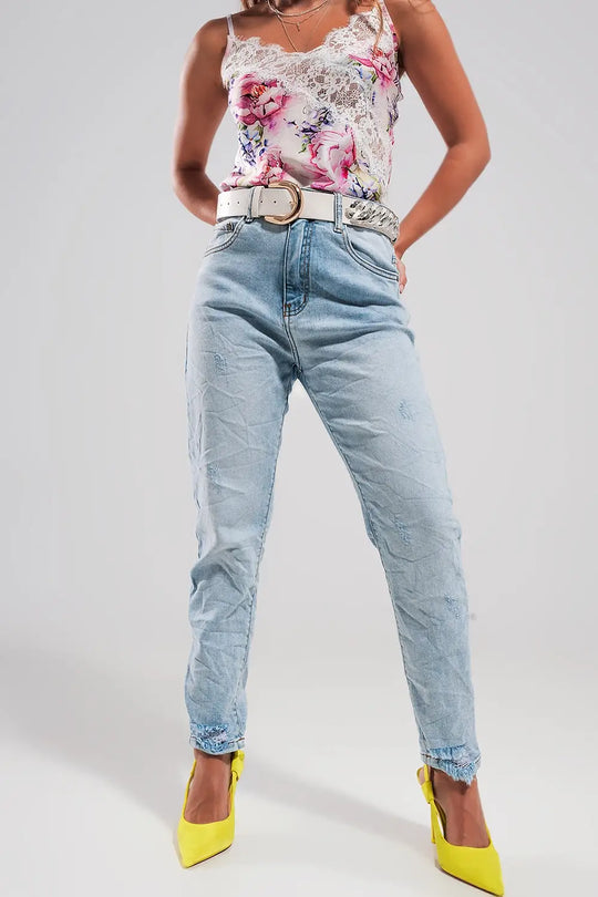 High waisted ripped jeans in light blue - Jeans