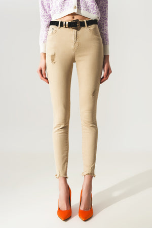 Q2 High waisted skinny jeans in beige