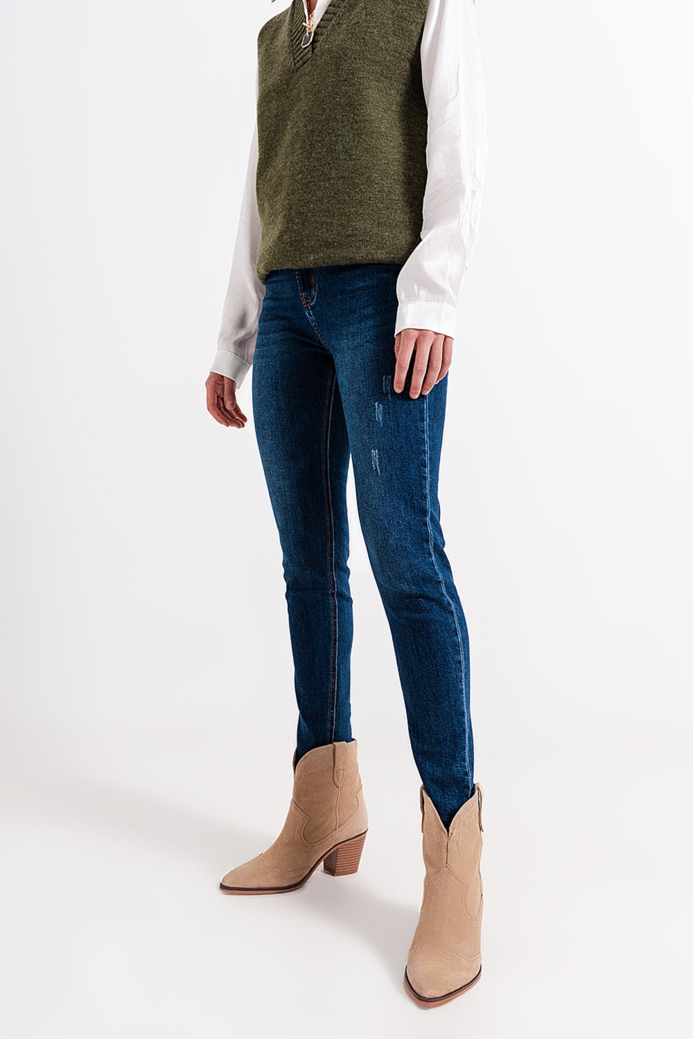 High waisted skinny jeans in blue wash