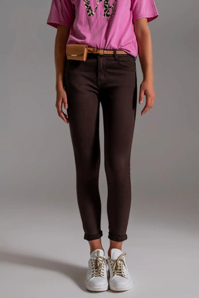 High waisted skinny jeans in brown - Jeans