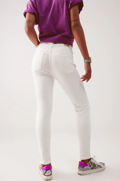 High waisted skinny jeans in cream - Jeans