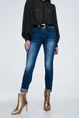 Q2 high waisted skinny jeans in dark stonewash blue