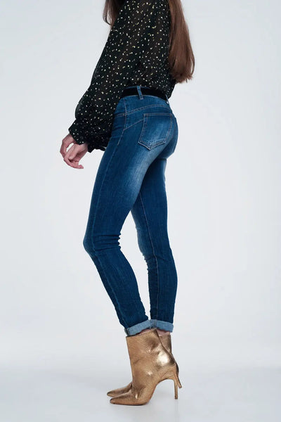high waisted skinny jeans in dark stonewash blue - Jeans