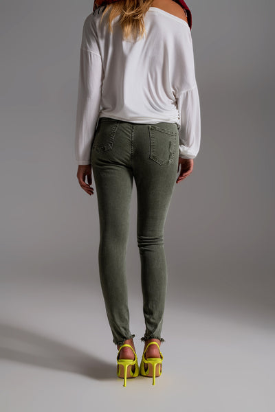 High waisted skinny jeans in khaki