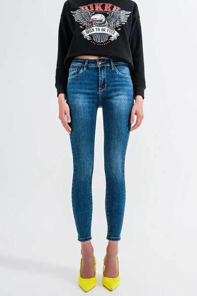 High waisted skinny jeans in mid blue - Jeans
