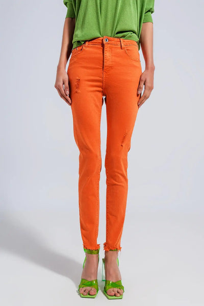 High waisted skinny jeans in orange - Jeans