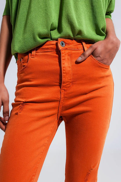 High waisted skinny jeans in orange - Jeans