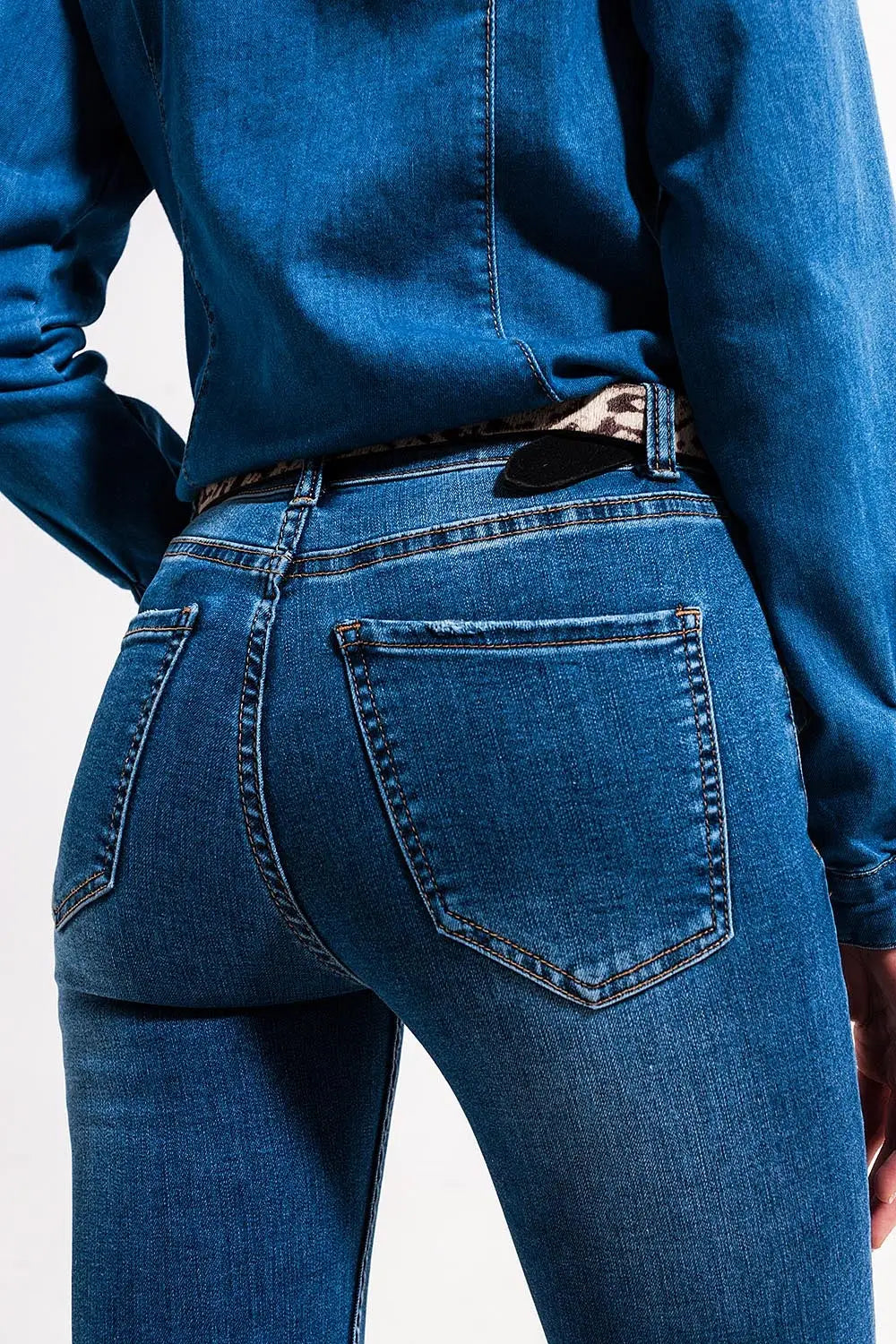 High waisted stretch skinny jeans in mid wash blue - Jeans