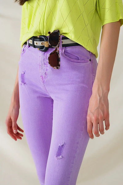 High Waisted super Skinny Jeans In Purple - Jeans