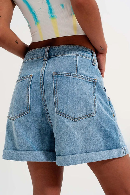 High waisted turn up denim shorts in blue - Jeans