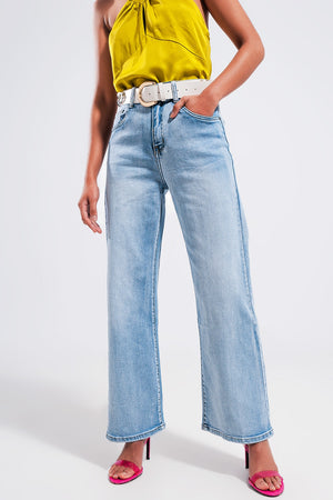 Q2 High wide leg jeans in light wash