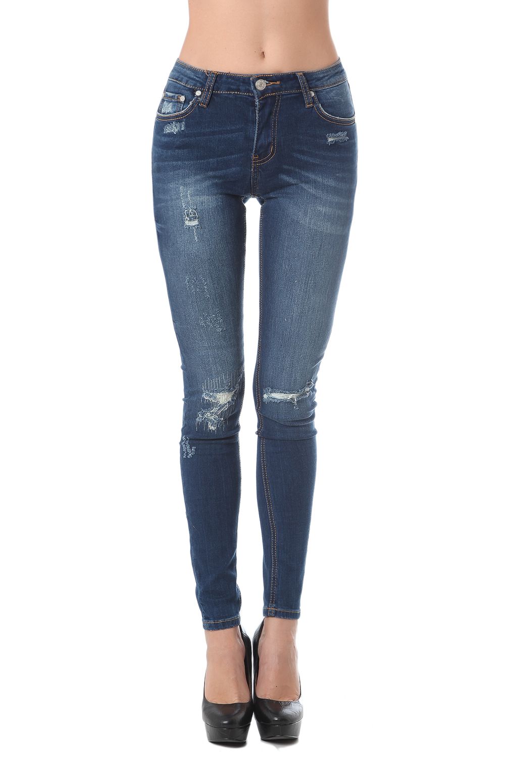 Q2 Highwaist skinny jean with distressed detailing