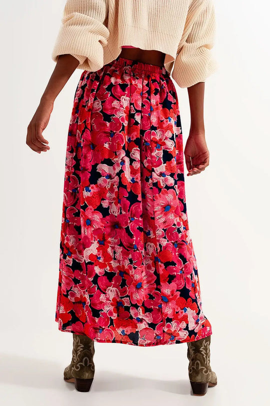 Hot pink floral print skirt - Skirts