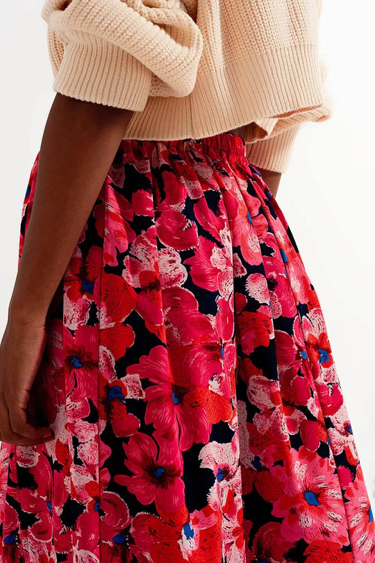 Hot pink floral print skirt - Skirts