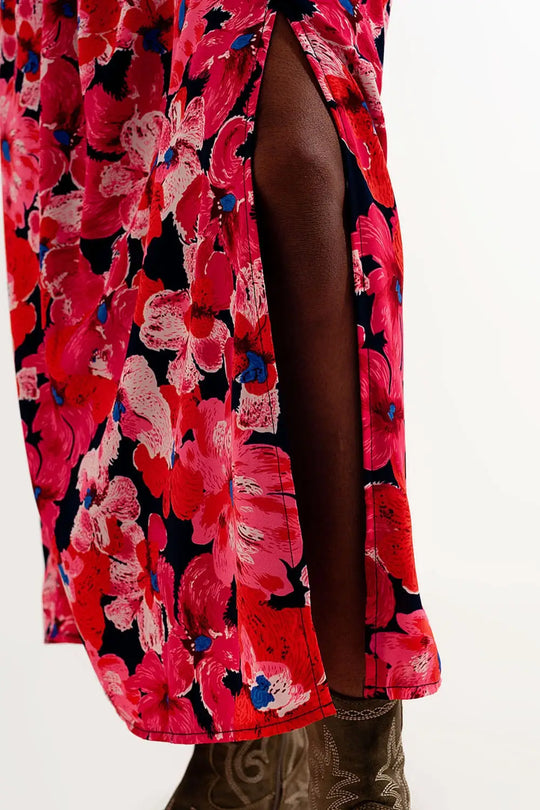 Hot pink floral print skirt - Skirts