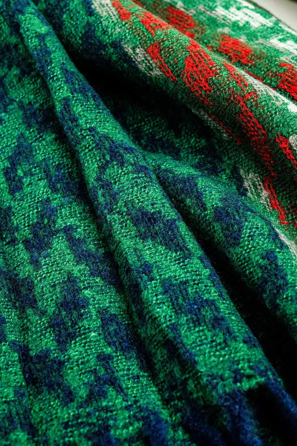 Houndstooth design Scarf in green and red - One Size / Green - Scarves & Hats