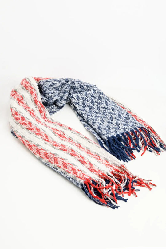 Houndstooth style americana Scarf in White Red and Blue - One Size / Blue - Scarves & Hats