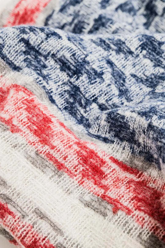 Houndstooth style americana Scarf in White Red and Blue - One Size / Blue - Scarves & Hats