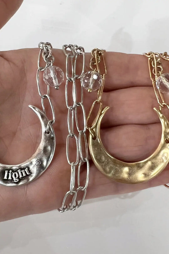 Light Crescent Moon Long Chain Necklace - Long chain
