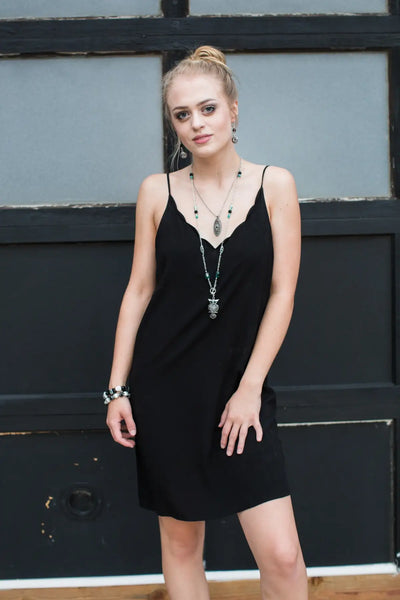 Black Scalloped Cami Slip Dress - Melissa Jean Boutique
