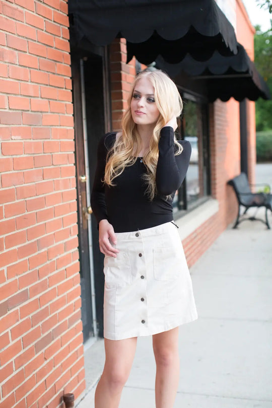 Light Khaki Button Down A-Line Skirt - Melissa Jean Boutique