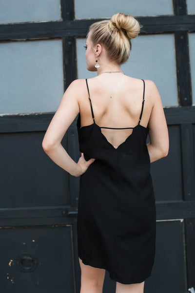 Black Scalloped Cami Slip Dress - Melissa Jean Boutique