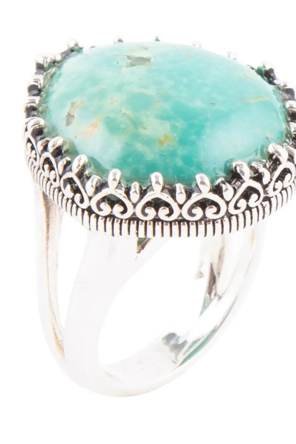 Intricate Green Turquoise and Sterling Silver Ring - Rings