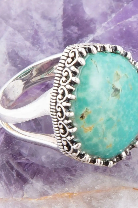 Intricate Green Turquoise and Sterling Silver Ring - Rings