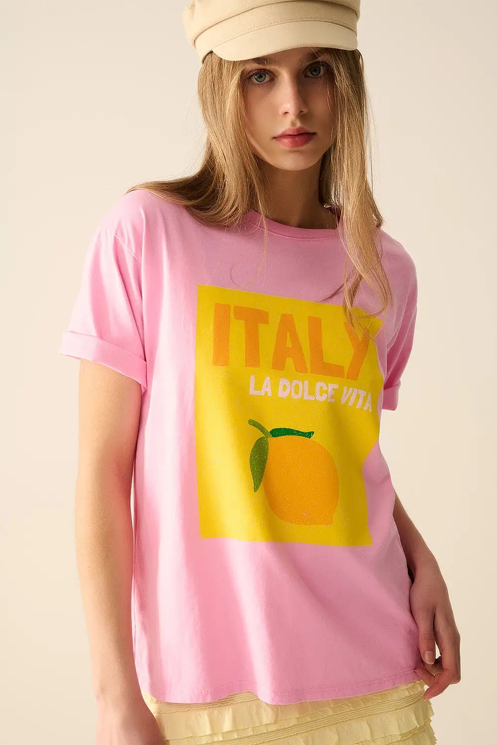 Italie La Dolce Vita T-shirt rose avec impression graphique - One Size / rose - Tops