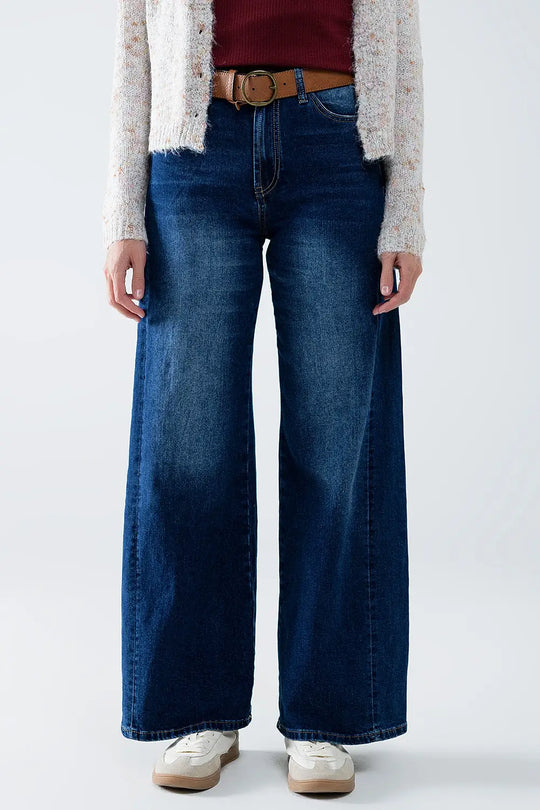 Q2 Jambe extra-large en denim lavé avec couture latérale