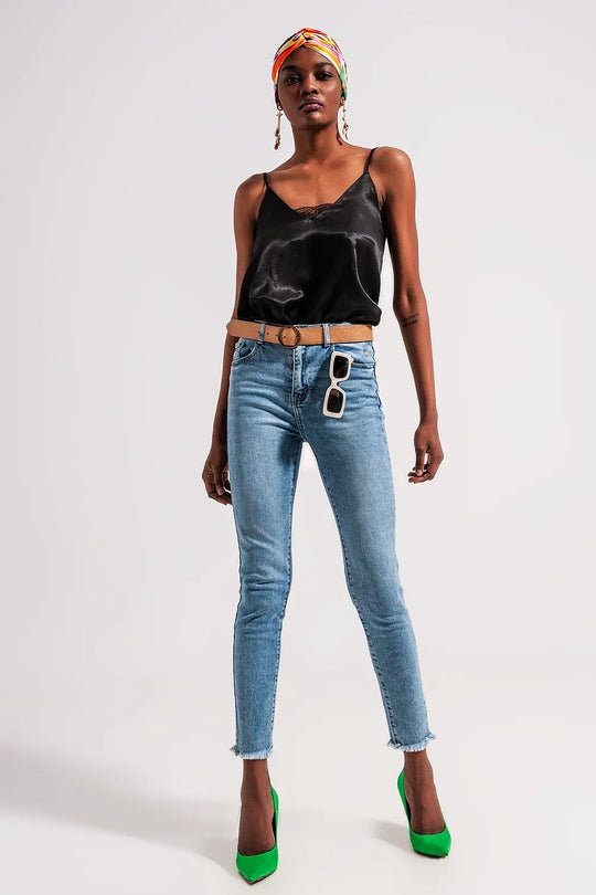 Jean à bordures effilochées Bleu clair - Pantalons
